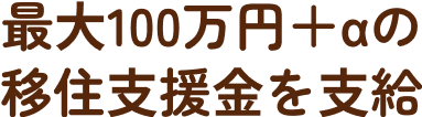 最⼤100万円＋αの移住⽀援⾦を⽀給